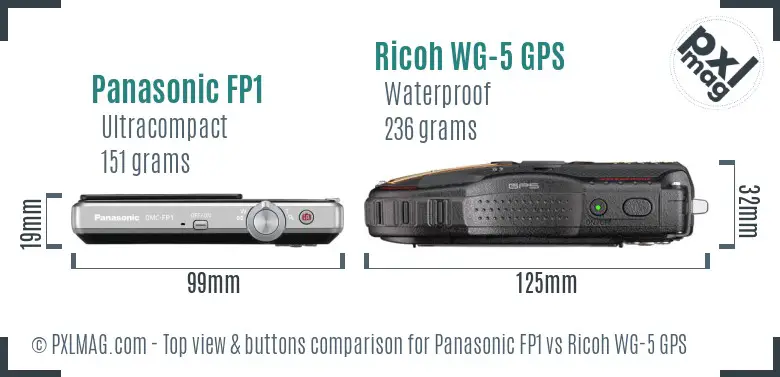 Panasonic FP1 vs Ricoh WG-5 GPS top view buttons comparison