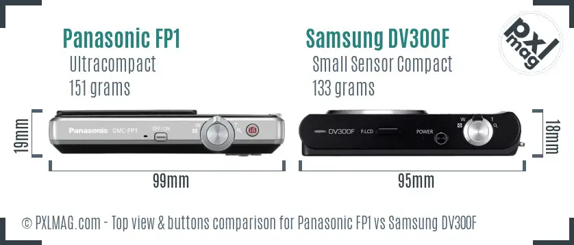 Panasonic FP1 vs Samsung DV300F top view buttons comparison