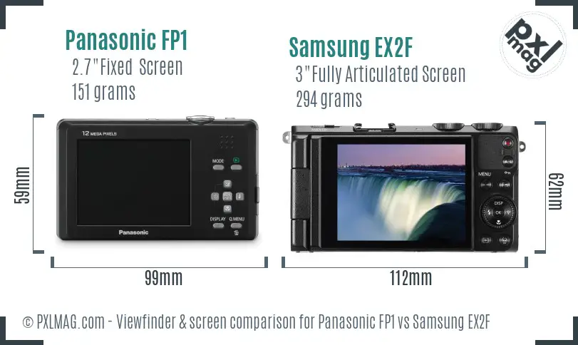 Panasonic FP1 vs Samsung EX2F Screen and Viewfinder comparison
