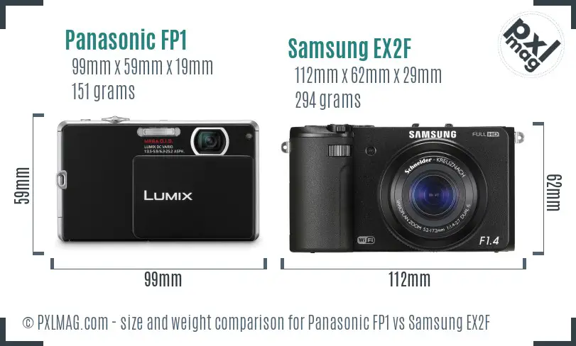 Panasonic FP1 vs Samsung EX2F size comparison