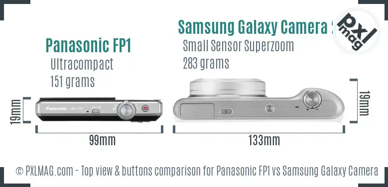 Panasonic FP1 vs Samsung Galaxy Camera 2 top view buttons comparison
