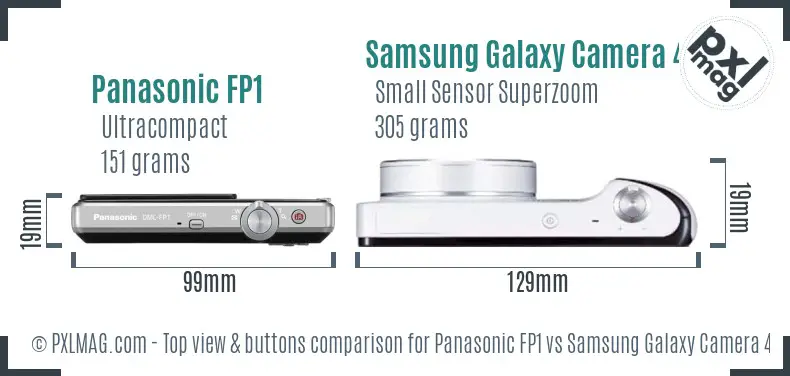 Panasonic FP1 vs Samsung Galaxy Camera 4G top view buttons comparison