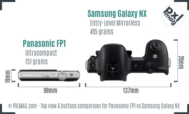 Panasonic FP1 vs Samsung Galaxy NX top view buttons comparison