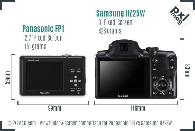 Panasonic FP1 vs Samsung HZ25W Screen and Viewfinder comparison