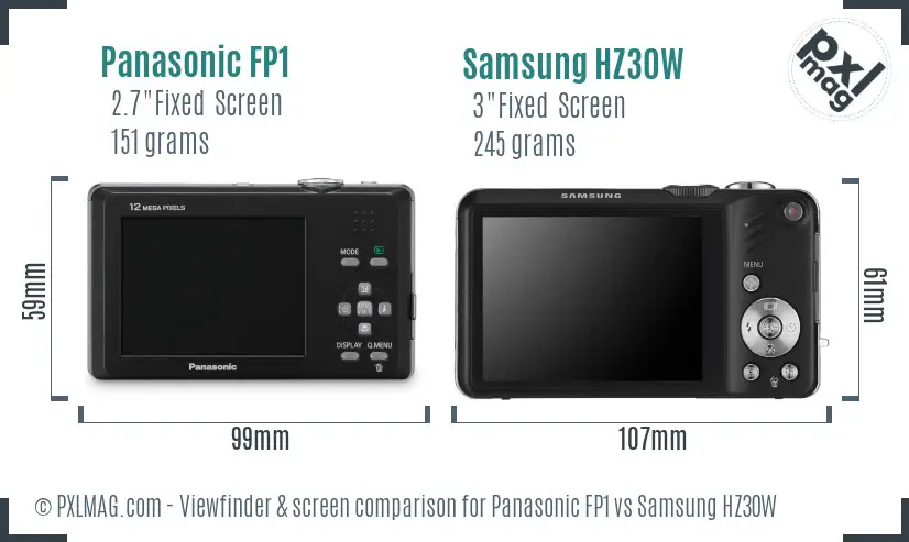 Panasonic FP1 vs Samsung HZ30W Screen and Viewfinder comparison Panasonic FP1 vs Samsung HZ30W Screen and Viewfinder comparison
