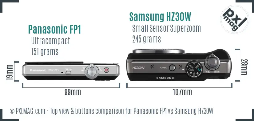 Panasonic FP1 vs Samsung HZ30W top view buttons comparison Panasonic FP1 vs Samsung HZ30W top view buttons comparison