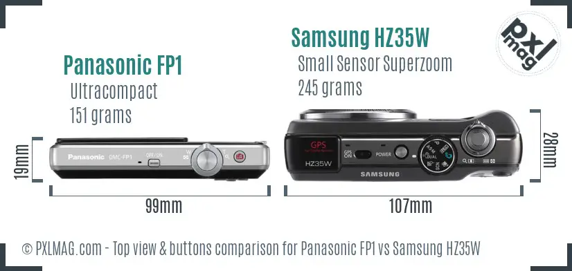 Panasonic FP1 vs Samsung HZ35W top view buttons comparison Panasonic FP1 vs Samsung HZ35W top view buttons comparison