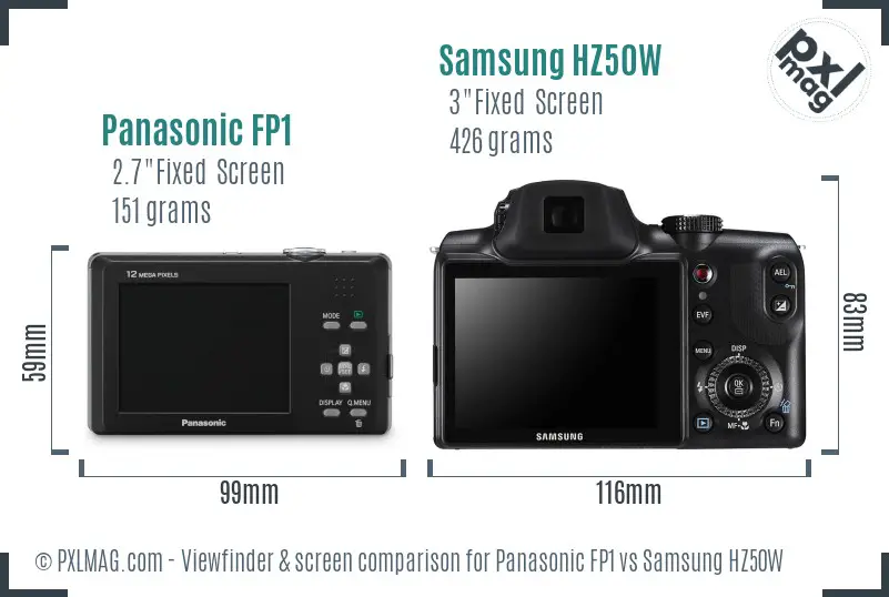 Panasonic FP1 vs Samsung HZ50W Screen and Viewfinder comparison Panasonic FP1 vs Samsung HZ50W Screen and Viewfinder comparison