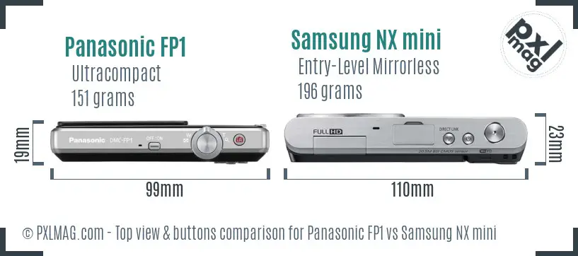 Panasonic FP1 vs Samsung NX mini top view buttons comparison Panasonic FP1 vs Samsung NX mini top view buttons comparison