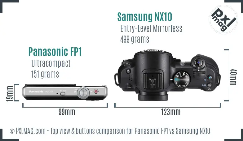 Panasonic FP1 vs Samsung NX10 top view buttons comparison