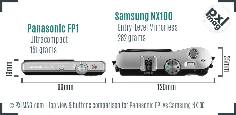 Panasonic FP1 vs Samsung NX100 top view buttons comparison