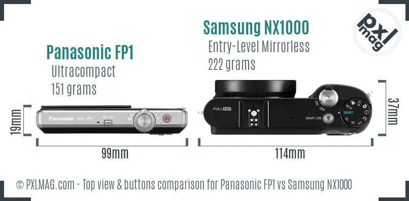 Panasonic FP1 vs Samsung NX1000 top view buttons comparison