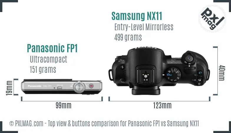 Panasonic FP1 vs Samsung NX11 top view buttons comparison