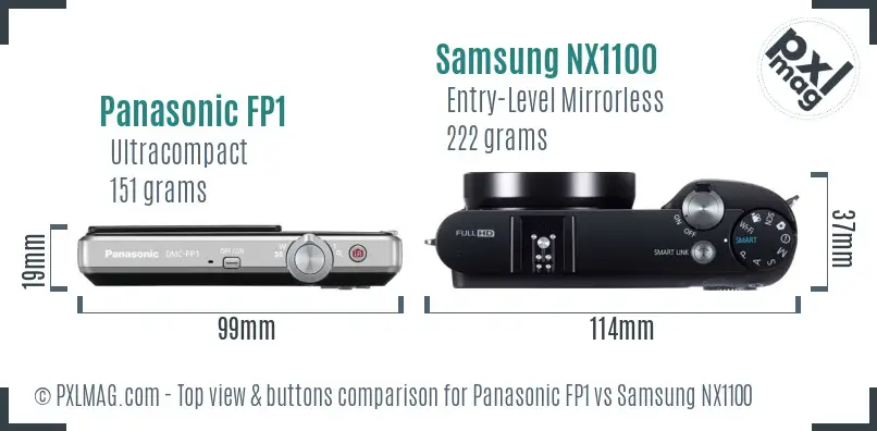 Panasonic FP1 vs Samsung NX1100 top view buttons comparison