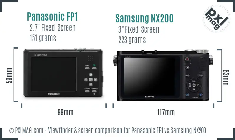 Panasonic FP1 vs Samsung NX200 Screen and Viewfinder comparison