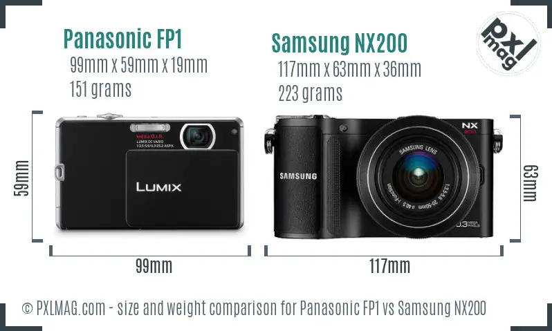 Panasonic FP1 vs Samsung NX200 size comparison