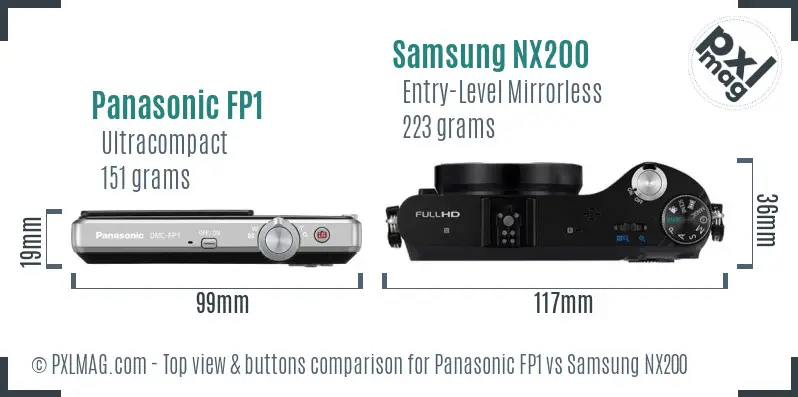 Panasonic FP1 vs Samsung NX200 top view buttons comparison