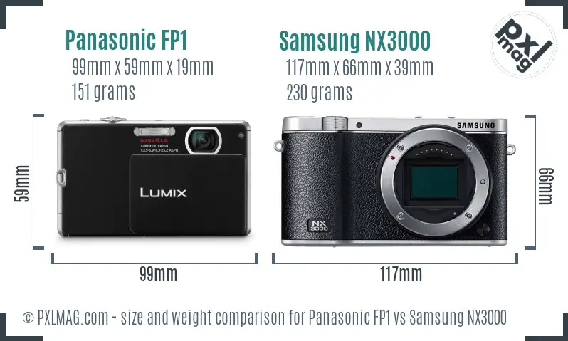 Panasonic FP1 vs Samsung NX3000 size comparison