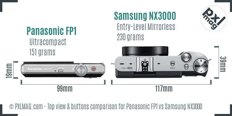 Panasonic FP1 vs Samsung NX3000 top view buttons comparison