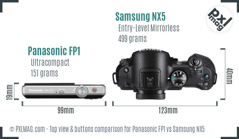 Panasonic FP1 vs Samsung NX5 top view buttons comparison