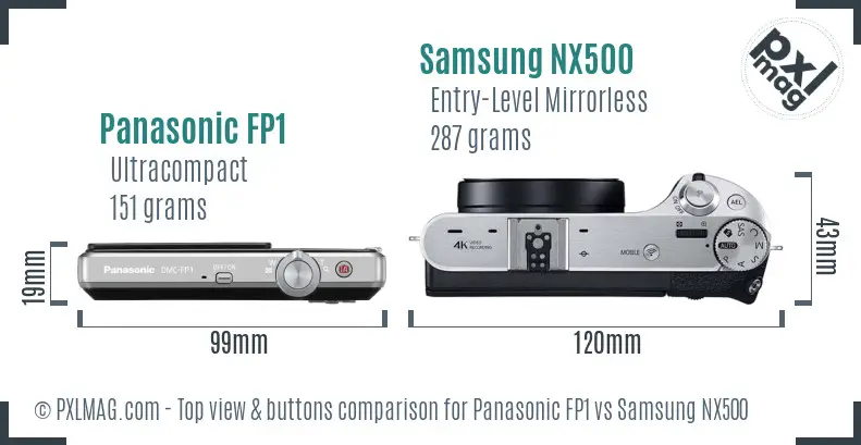 Panasonic FP1 vs Samsung NX500 top view buttons comparison