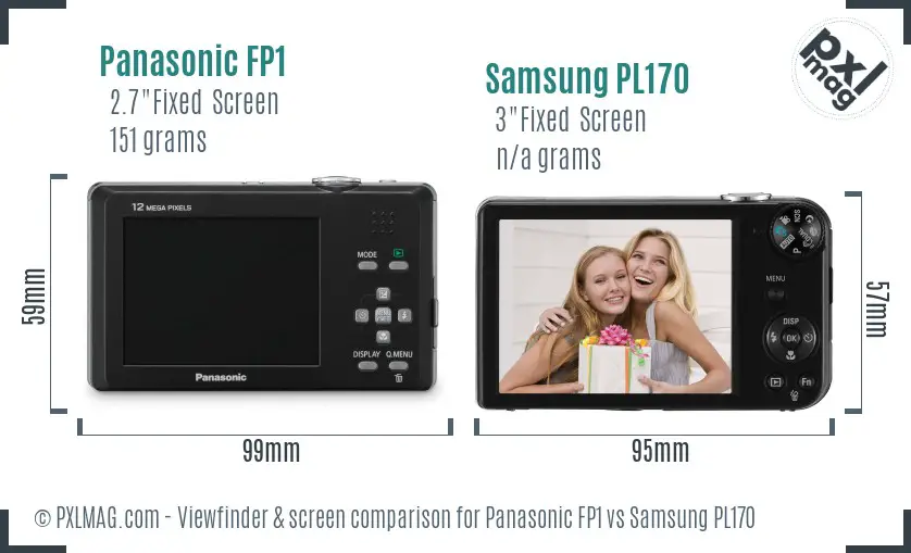 Panasonic FP1 vs Samsung PL170 Screen and Viewfinder comparison