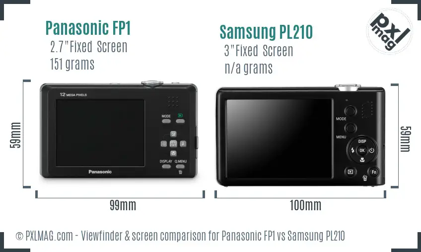 Panasonic FP1 vs Samsung PL210 Screen and Viewfinder comparison