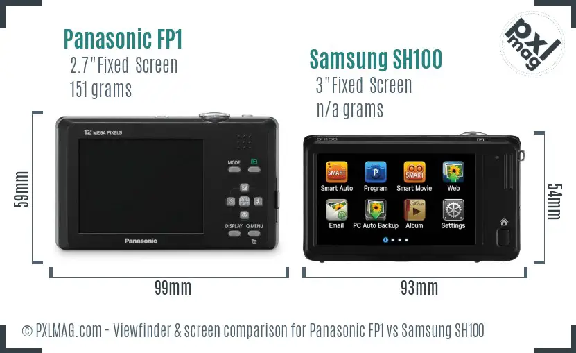 Panasonic FP1 vs Samsung SH100 Screen and Viewfinder comparison