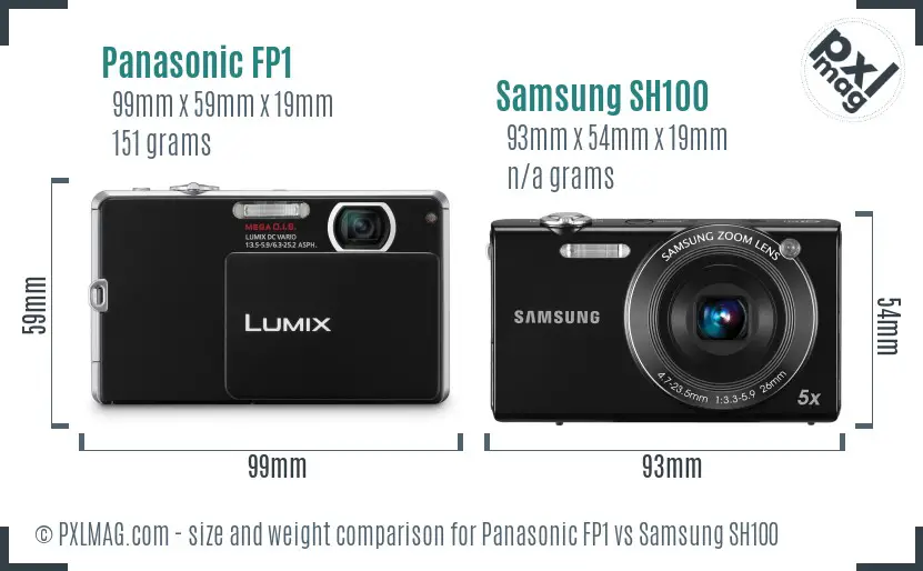 Panasonic FP1 vs Samsung SH100 size comparison