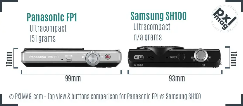 Panasonic FP1 vs Samsung SH100 top view buttons comparison