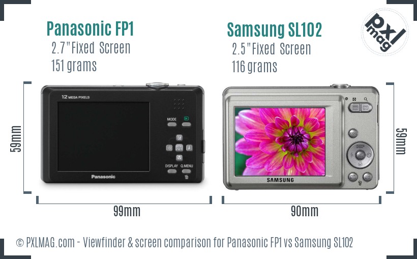Panasonic FP1 vs Samsung SL102 Screen and Viewfinder comparison