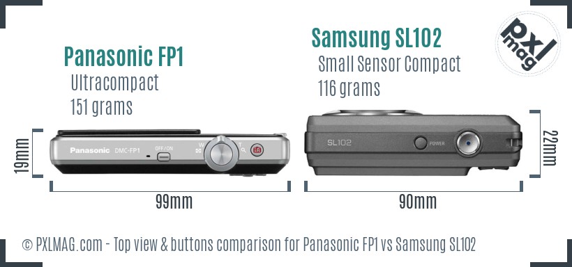 Panasonic FP1 vs Samsung SL102 top view buttons comparison