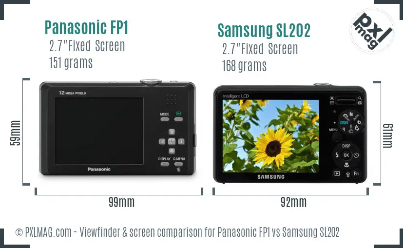 Panasonic FP1 vs Samsung SL202 Screen and Viewfinder comparison