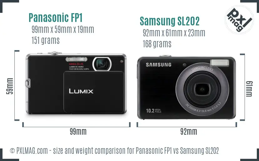 Panasonic FP1 vs Samsung SL202 size comparison