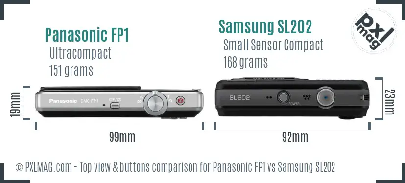 Panasonic FP1 vs Samsung SL202 top view buttons comparison