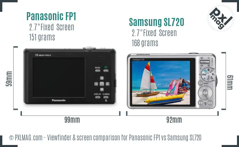 Panasonic FP1 vs Samsung SL720 Screen and Viewfinder comparison