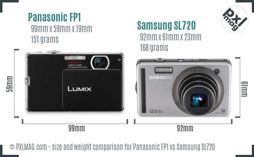 Panasonic FP1 vs Samsung SL720 size comparison