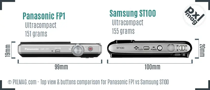 Panasonic FP1 vs Samsung ST100 top view buttons comparison