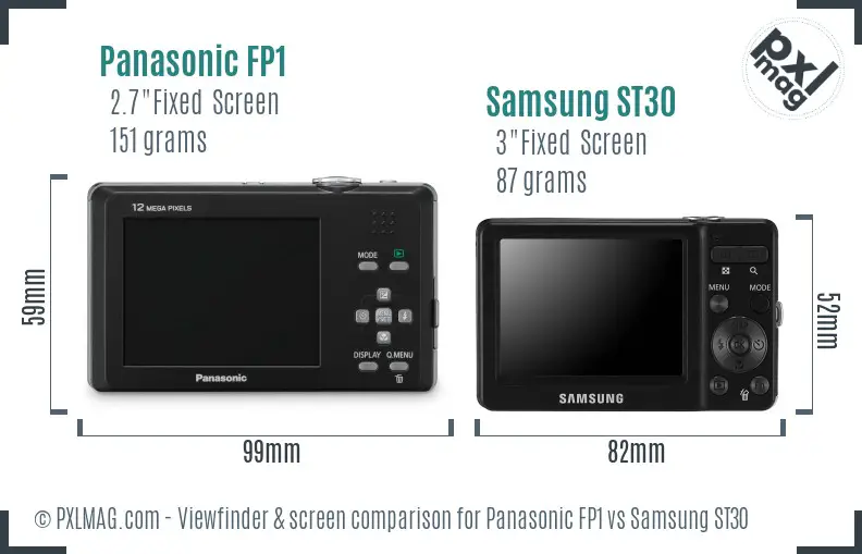 Panasonic FP1 vs Samsung ST30 Screen and Viewfinder comparison