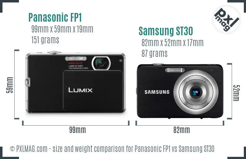 Panasonic FP1 vs Samsung ST30 size comparison