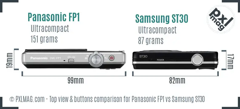 Panasonic FP1 vs Samsung ST30 top view buttons comparison