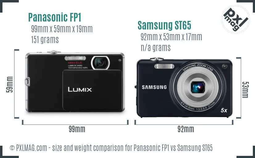 Panasonic FP1 vs Samsung ST65 size comparison