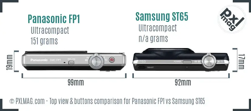 Panasonic FP1 vs Samsung ST65 top view buttons comparison