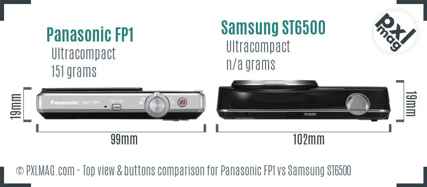 Panasonic FP1 vs Samsung ST6500 top view buttons comparison
