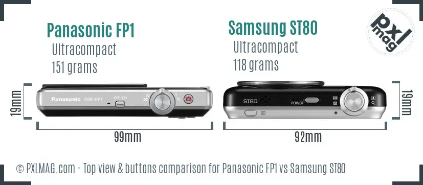Panasonic FP1 vs Samsung ST80 top view buttons comparison