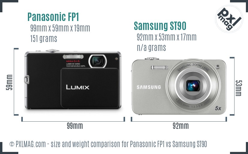 Panasonic FP1 vs Samsung ST90 size comparison
