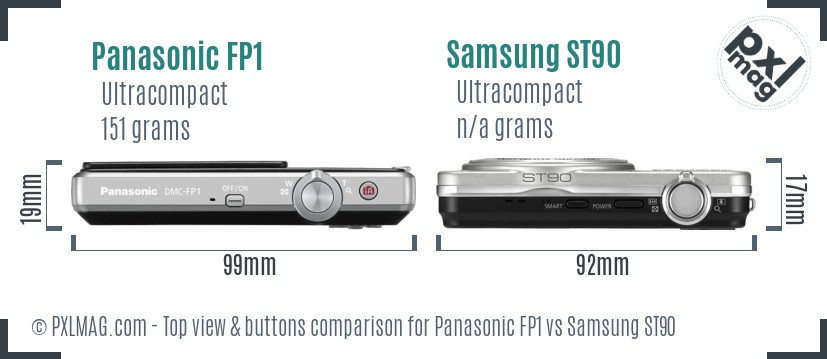 Panasonic FP1 vs Samsung ST90 top view buttons comparison