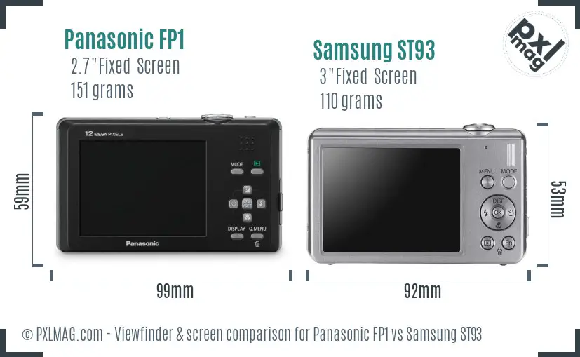 Panasonic FP1 vs Samsung ST93 Screen and Viewfinder comparison