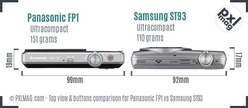 Panasonic FP1 vs Samsung ST93 top view buttons comparison