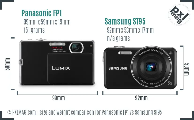 Panasonic FP1 vs Samsung ST95 size comparison